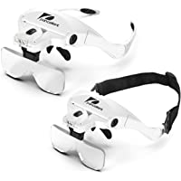 Gafas Lupa de 2 Luces LED Lupa de Cabeza con 5 Lentes Intercambiables de Gran Aumento y 9 Pinzas de Precisión para Coser…